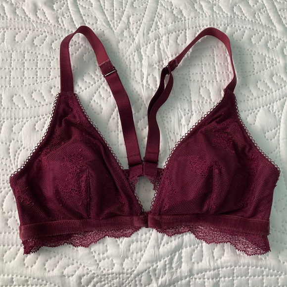 NWT Victoria’s Secret Red Burgandy Wine Maroon Lace and Velvet Demi Bra Bralette - Picture 2 of 7